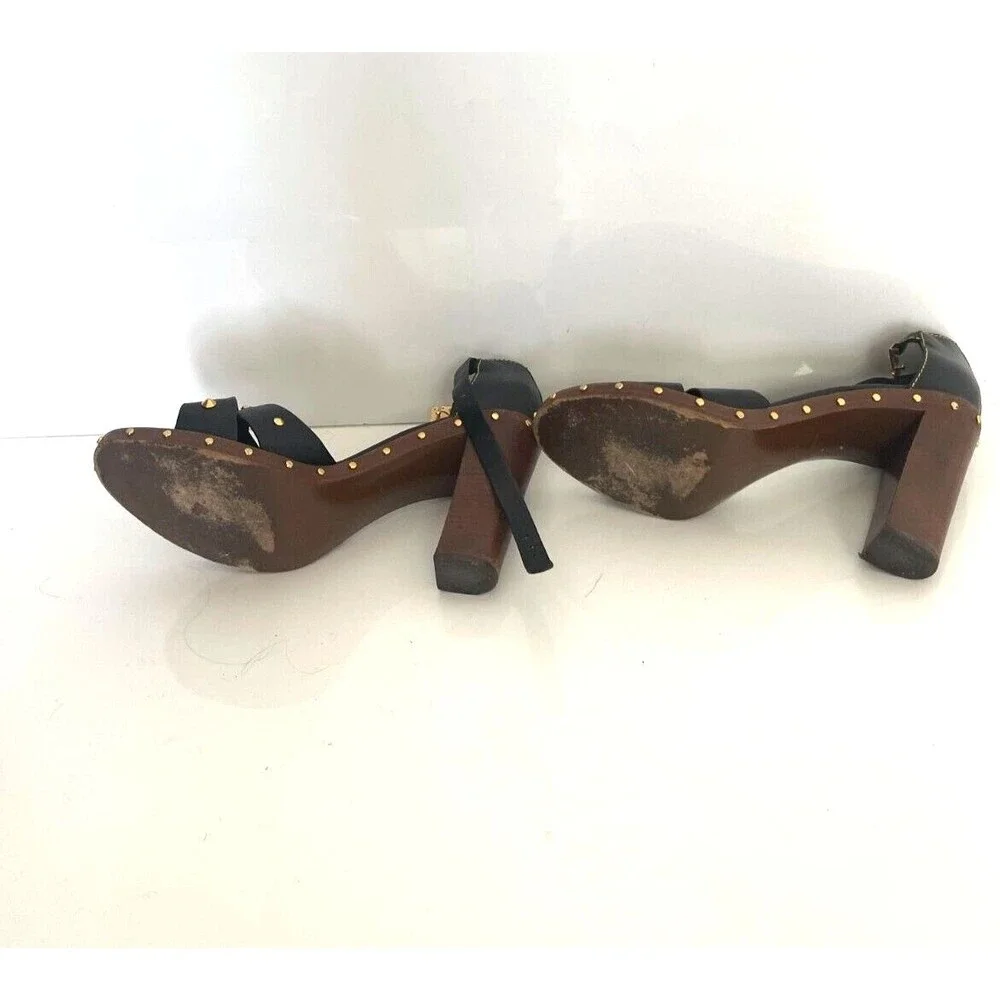 Fashion!!! Louis Vuitton Black Leather Nail Stud Ankle Strap heels - Picture 9 of 10
